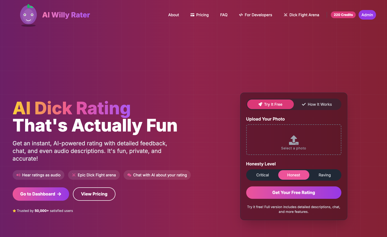 AI Willy Rater Homepage Screenshot